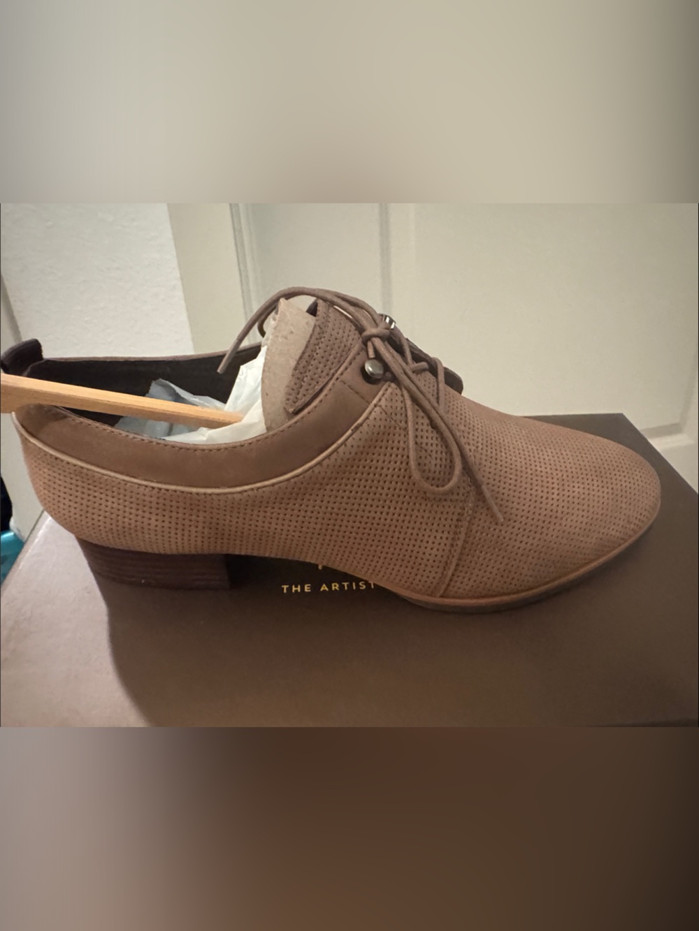 Franco Sarto Taupe Brown Perforated Lace-Up Oxford